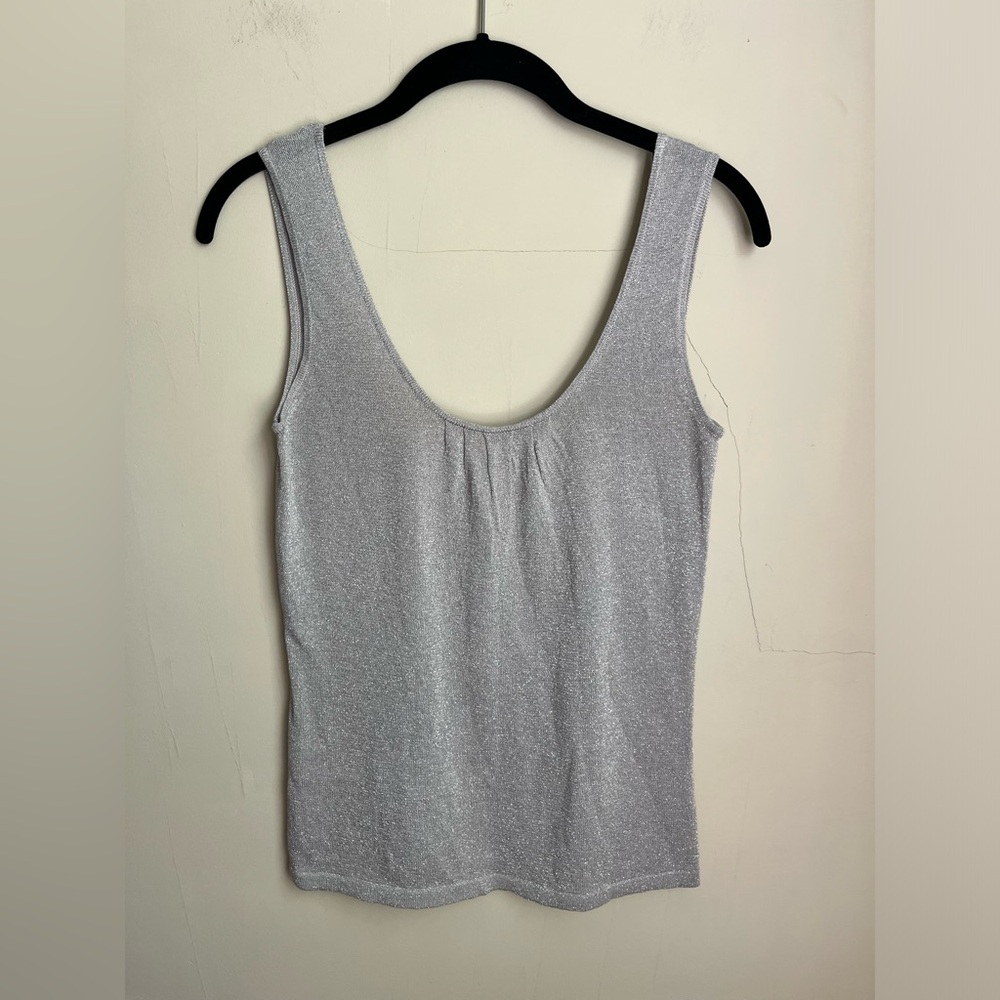 mango silver metallic knit tank